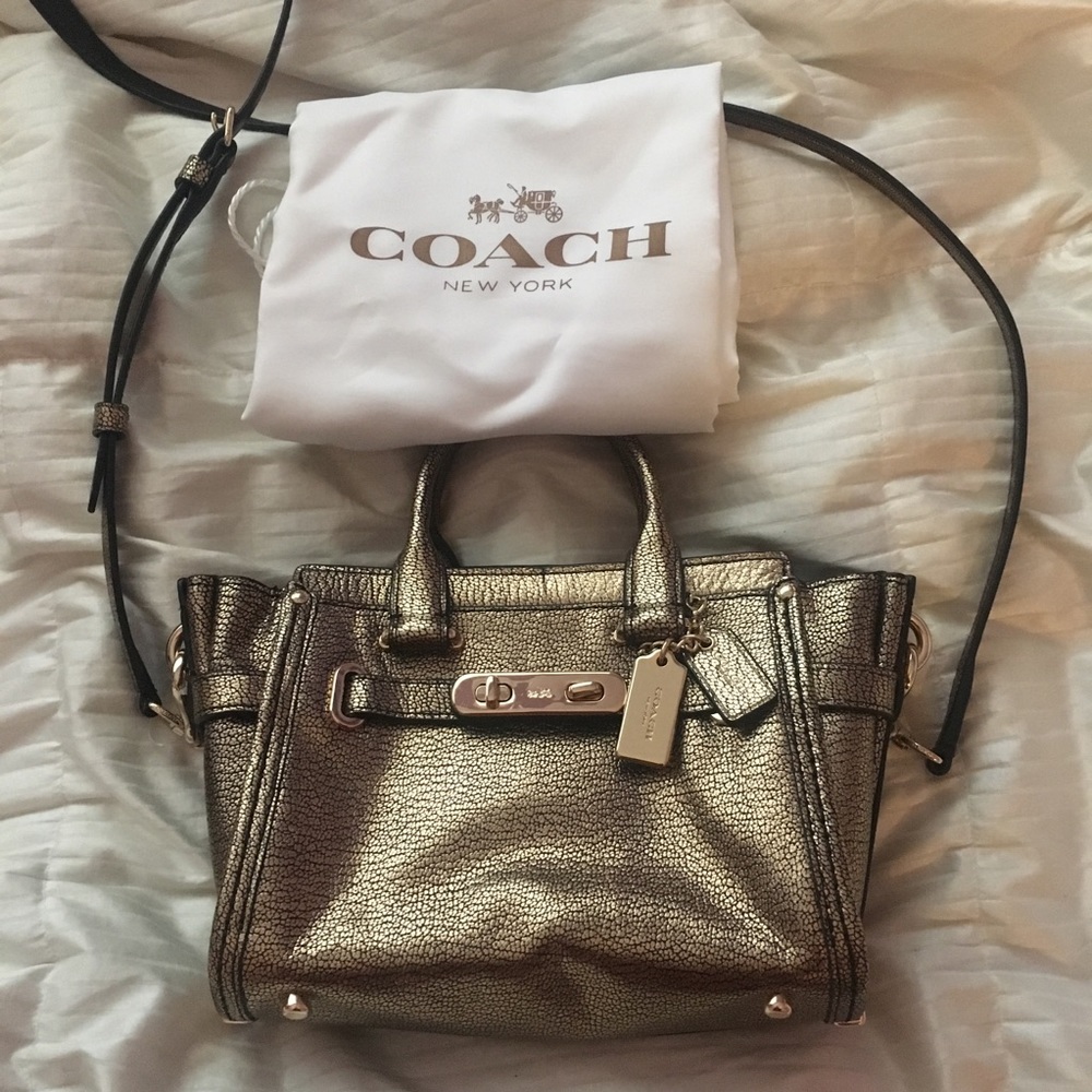 NWT Coach Mini Swagger Gold Crossbody Purse